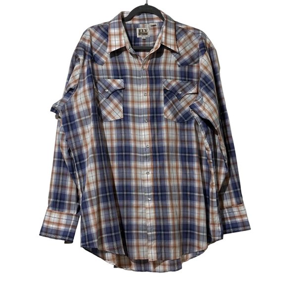 Ely Cattleman Other - Ely Cattleman men's  size XL pearl snaps blue orange plaid long sleeve shirt
